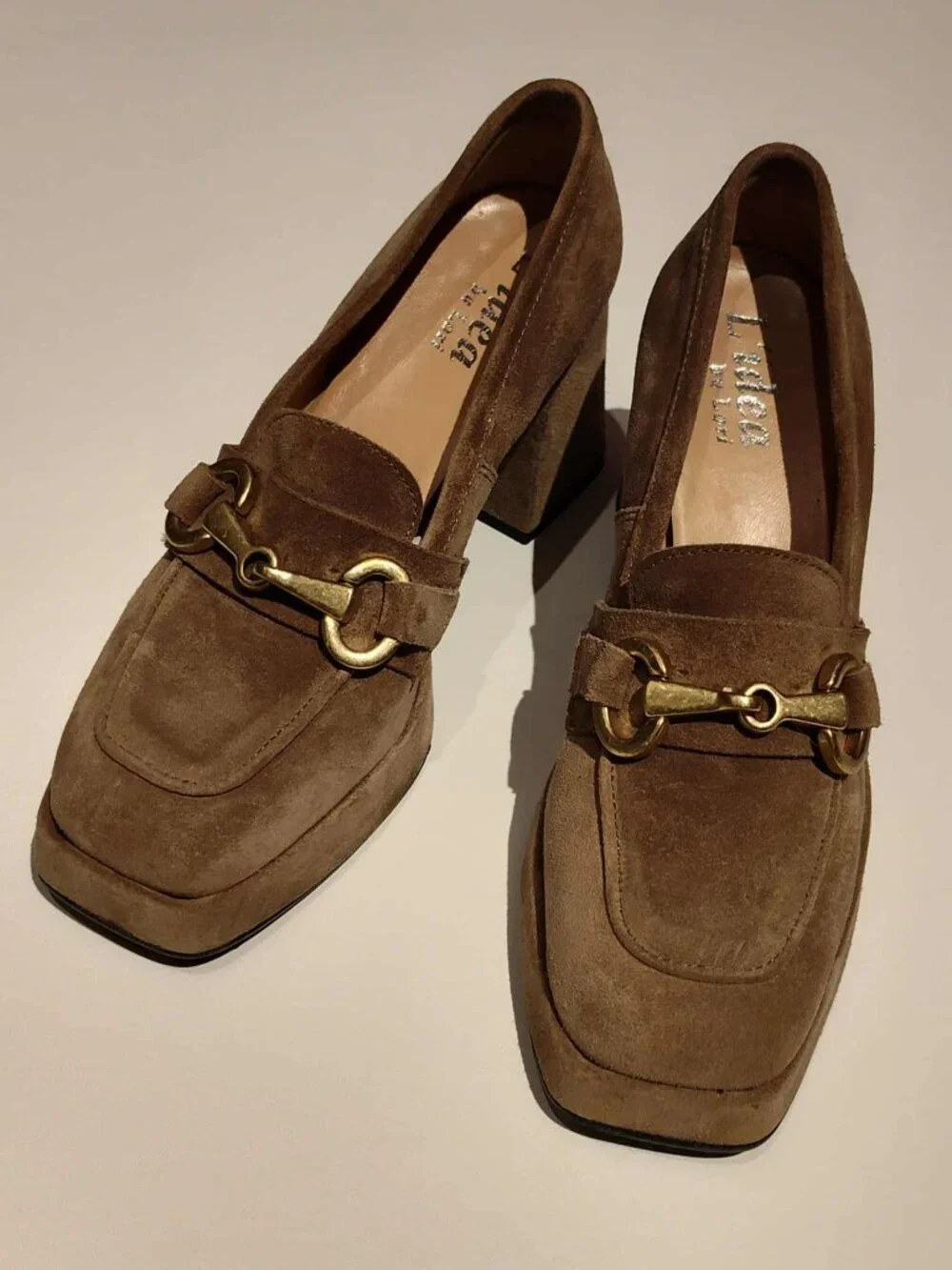 L’idea by Lori, tan platform suede loafer, EU size 38